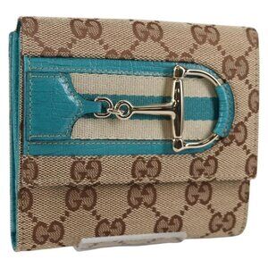 GUCCI Horsebit GG Canvas Wallet Beige Gold 138029 Auth yk19499V